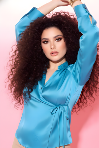 KEYA BOW SHIRT - SAPPHIRE