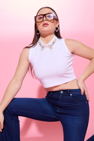 NOON WHITE CROP TOP WITH ICEBERGE