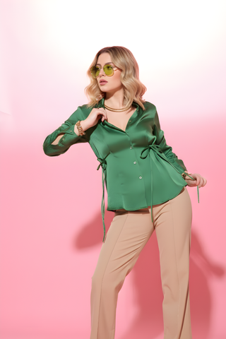 KEYA BOW SHIRT-EMERALD